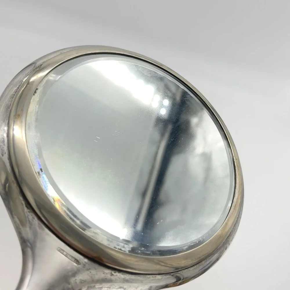 Vintage Alpaka Silver Tone‎ Hand Mirror Rose Embossed Sirkka 1955 Engraved
